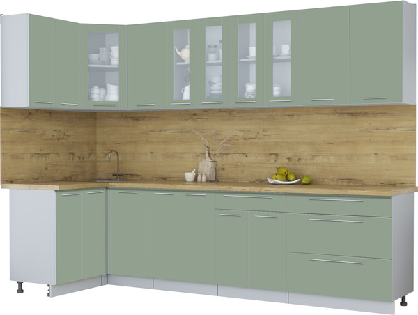 Изображение товара Кухонный гарнитур Интерлиния Мила Пластик 1.2x3.0 (полынь/полынь/дуб бунратти)