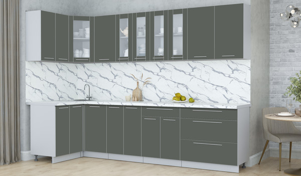 Изображение товара Кухонный гарнитур Интерлиния Мила Пластик 1.2x3.0 (шторм/шторм/белый гранит)