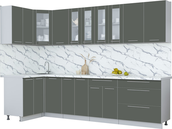 Изображение товара Кухонный гарнитур Интерлиния Мила Пластик 1.2x3.0 (шторм/шторм/белый гранит)