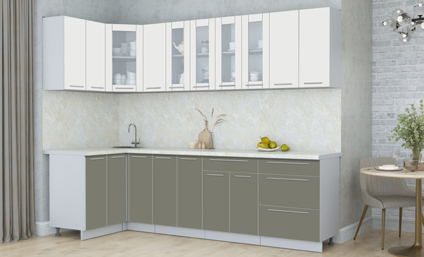 Изображение товара Кухонный гарнитур Интерлиния Мила Пластик 1.2x2.7 (зефирный/кварцевый/опал светлый)