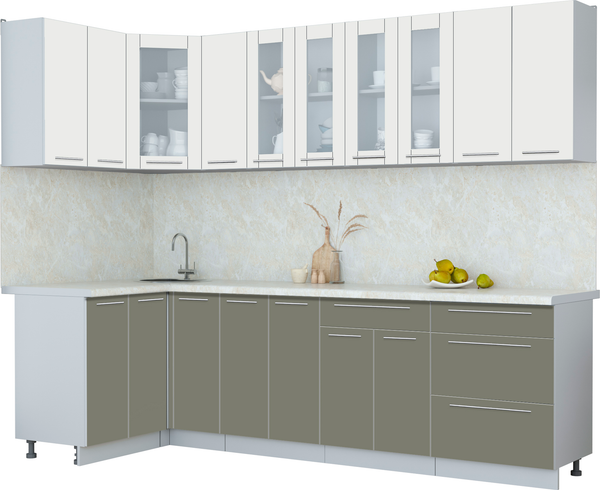 Изображение товара Кухонный гарнитур Интерлиния Мила Пластик 1.2x2.7 (зефирный/кварцевый/опал светлый)