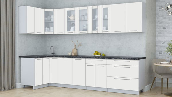 Изображение товара Кухонный гарнитур Интерлиния Мила Пластик 1.2x3.1 (зефирный/зефирный/кастилло темный)