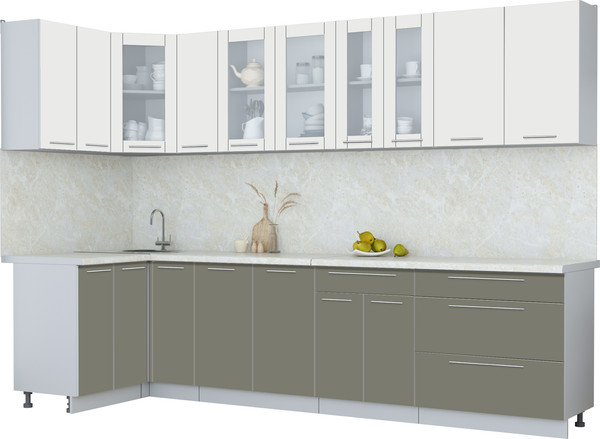Изображение товара Кухонный гарнитур Интерлиния Мила Пластик 1.2x3.1 (зефирный/кварцевый/опал светлый)