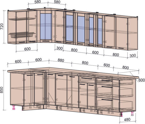 Изображение товара Кухонный гарнитур Интерлиния Мила Пластик 1.2x3.1 (зефирный/кварцевый/опал светлый)
