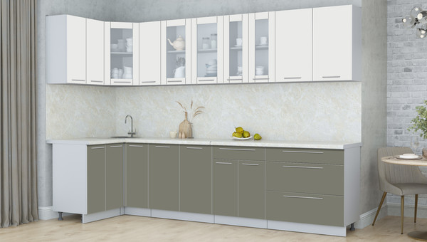 Изображение товара Кухонный гарнитур Интерлиния Мила Пластик 1.2x3.1 (зефирный/кварцевый/опал светлый)