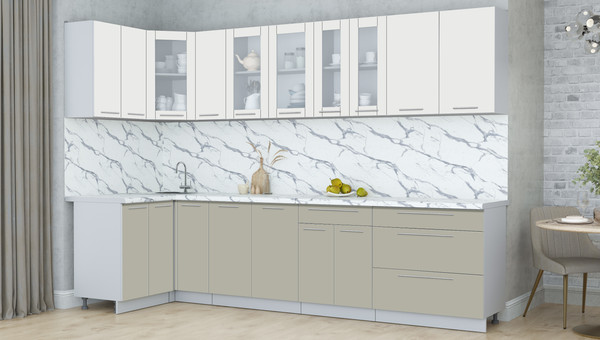 Изображение товара Кухонный гарнитур Интерлиния Мила Пластик 1.2x3.1 (зефирный/латте/белый гранит)