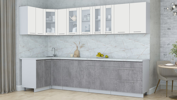 Изображение товара Кухонный гарнитур Интерлиния Мила Пластик 1.2x3.1 (зефирный/оксид темный/серый каспий)