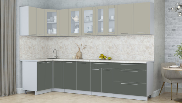 Изображение товара Кухонный гарнитур Интерлиния Мила Пластик 1.2x3.1 (зефирный/шторм/кастилло темный)