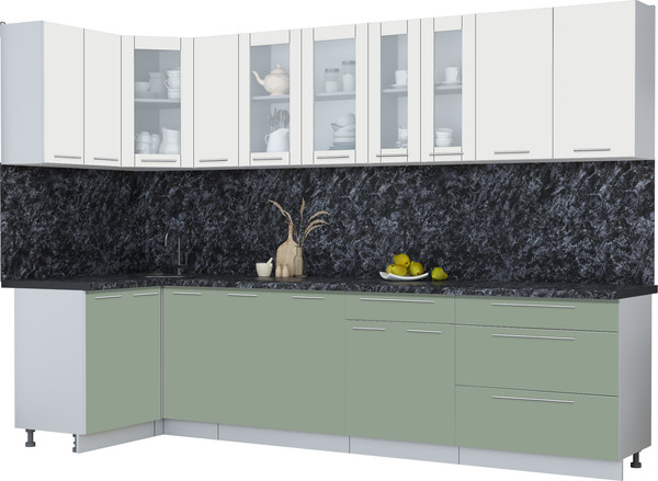 Изображение товара Кухонный гарнитур Интерлиния Мила Пластик 1.2x3.1 (зефирный/полынь/кастилло темный)