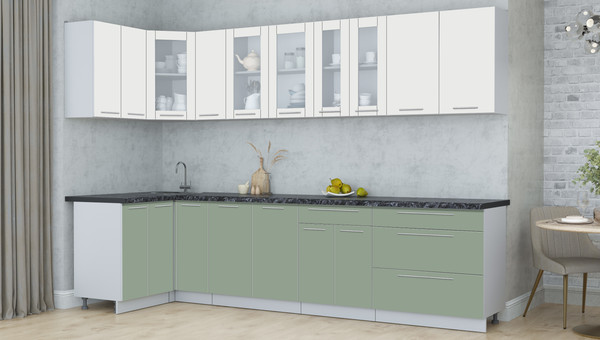 Изображение товара Кухонный гарнитур Интерлиния Мила Пластик 1.2x3.1 (зефирный/полынь/кастилло темный)