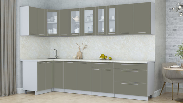 Изображение товара Кухонный гарнитур Интерлиния Мила Пластик 1.2x3.1 (кварцевый/кварцевый/опал светлый)