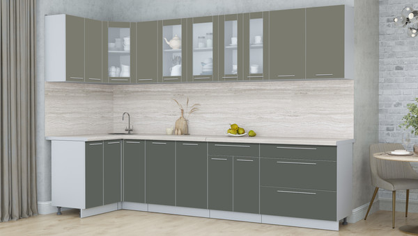 Изображение товара Кухонный гарнитур Интерлиния Мила Пластик 1.2x3.1 (кварцевый/шторм/травертин серый)