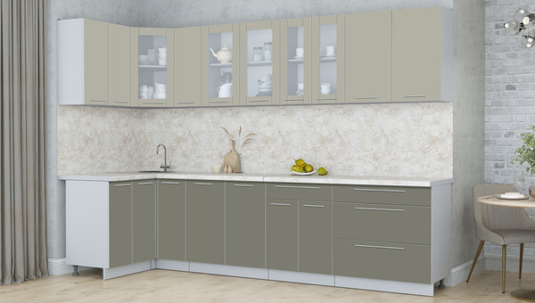 Изображение товара Кухонный гарнитур Интерлиния Мила Пластик 1.2x3.1 (латте/кварцевый/опал светлый)