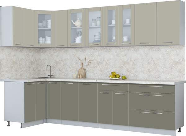 Изображение товара Кухонный гарнитур Интерлиния Мила Пластик 1.2x3.1 (латте/кварцевый/опал светлый)