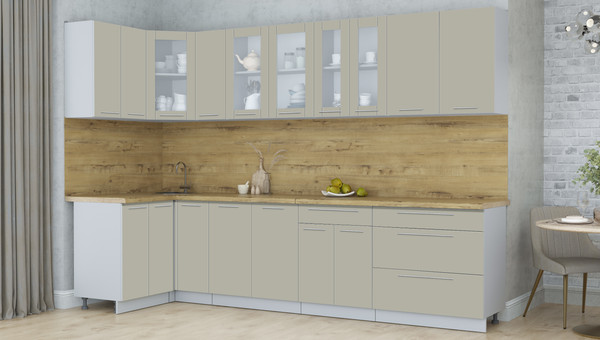 Изображение товара Кухонный гарнитур Интерлиния Мила Пластик 1.2x3.1 (латте/латте/дуб бунратти)