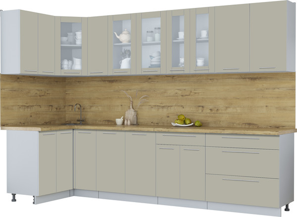 Изображение товара Кухонный гарнитур Интерлиния Мила Пластик 1.2x3.1 (латте/латте/дуб бунратти)