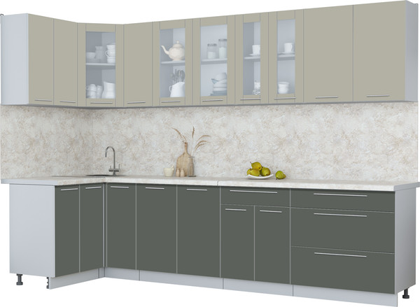 Изображение товара Кухонный гарнитур Интерлиния Мила Пластик 1.2x3.1 (латте/шторм/опал светлый)