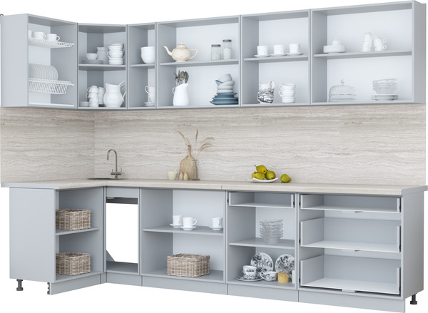 Изображение товара Кухонный гарнитур Интерлиния Мила Пластик 1.2x3.1 (оксид светлый/оксид светлый/серый каспий)