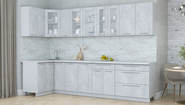 Изображение товара Кухонный гарнитур Интерлиния Мила Пластик 1.2x3.1 (оксид светлый/оксид светлый/серый каспий)