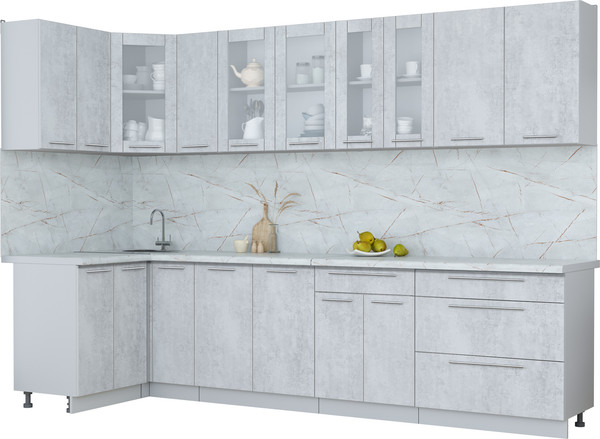Изображение товара Кухонный гарнитур Интерлиния Мила Пластик 1.2x3.1 (оксид светлый/оксид светлый/серый каспий)