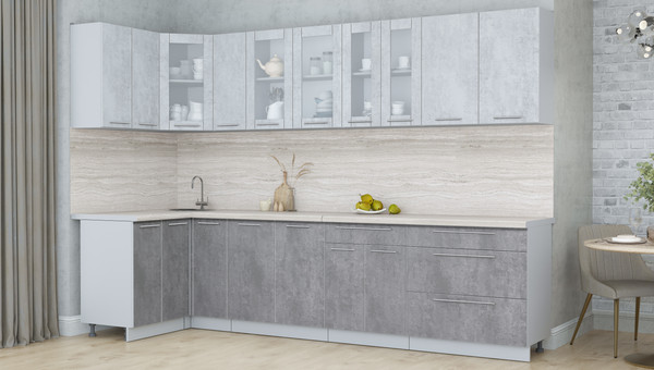 Изображение товара Кухонный гарнитур Интерлиния Мила Пластик 1.2x3.1 (оксид светлый/оксид темный/травертин серый)