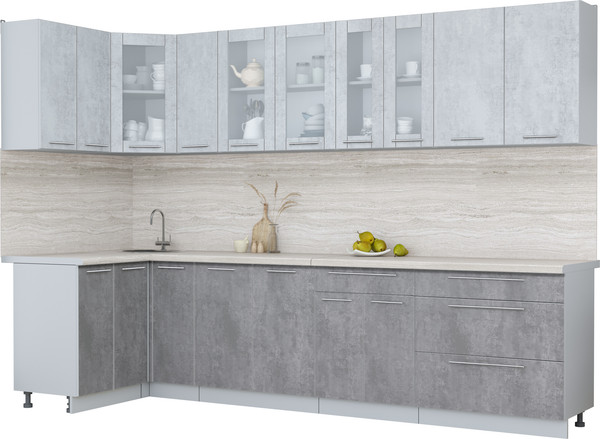 Изображение товара Кухонный гарнитур Интерлиния Мила Пластик 1.2x3.1 (оксид светлый/оксид темный/травертин серый)