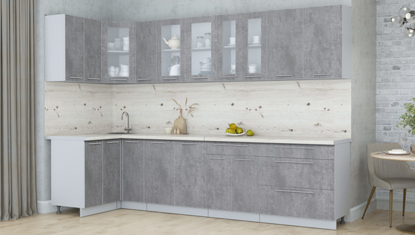 Изображение товара Кухонный гарнитур Интерлиния Мила Пластик 1.2x3.1 (оксид темный/оксид темный/бискайская сосна)