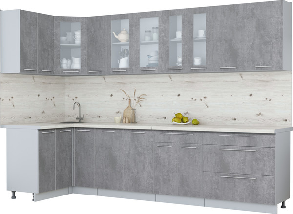 Изображение товара Кухонный гарнитур Интерлиния Мила Пластик 1.2x3.1 (оксид темный/оксид темный/бискайская сосна)