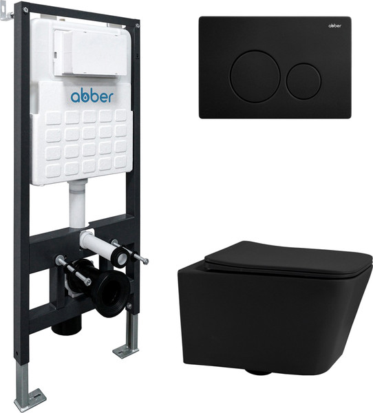 Изображение товара Унитаз подвесной с инсталляцией Abber Rechteck AC1201MB-AC0105-AC0121MB (с кнопкой смыва)