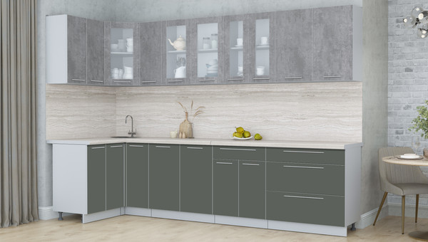 Изображение товара Кухонный гарнитур Интерлиния Мила Пластик 1.2x3.1 (оксид темный/шторм/травертин серый)