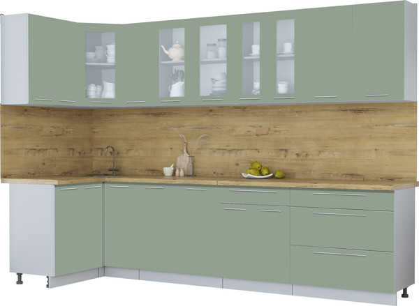 Изображение товара Кухонный гарнитур Интерлиния Мила Пластик 1.2x3.1 (полынь/полынь/дуб бунратти)