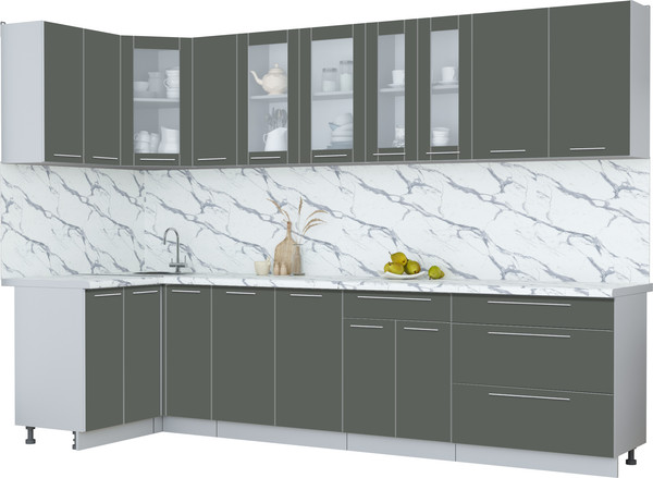 Изображение товара Кухонный гарнитур Интерлиния Мила Пластик 1.2x3.1 (шторм/шторм/белый гранит)