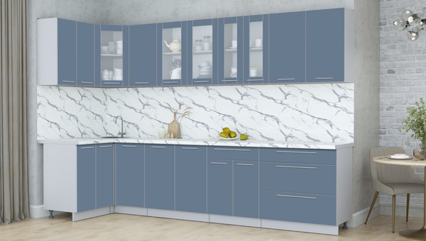 Изображение товара Кухонный гарнитур Интерлиния Мила Пластик 1.2x3.2 (арктический/арктический/белый гранит)