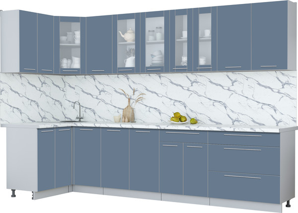 Изображение товара Кухонный гарнитур Интерлиния Мила Пластик 1.2x3.2 (арктический/арктический/белый гранит)