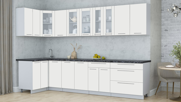 Изображение товара Кухонный гарнитур Интерлиния Мила Пластик 1.2x3.2 (зефирный/зефирный/кастилло темный)