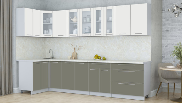 Изображение товара Кухонный гарнитур Интерлиния Мила Пластик 1.2x3.2 (зефирный/кварцевый/опал светлый)