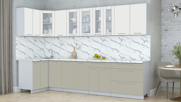 Изображение товара Кухонный гарнитур Интерлиния Мила Пластик 1.2x3.2 (зефирный/латте/белый гранит)