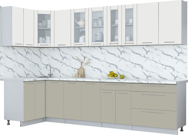 Изображение товара Кухонный гарнитур Интерлиния Мила Пластик 1.2x3.2 (зефирный/латте/белый гранит)