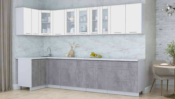 Изображение товара Кухонный гарнитур Интерлиния Мила Пластик 1.2x3.2 (зефирный/оксид темный/серый каспий)