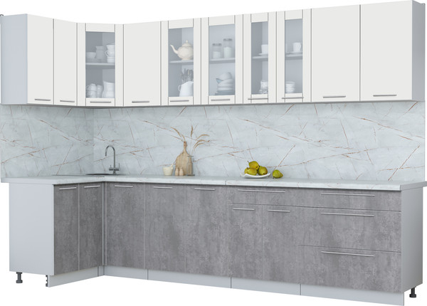 Изображение товара Кухонный гарнитур Интерлиния Мила Пластик 1.2x3.2 (зефирный/оксид темный/серый каспий)