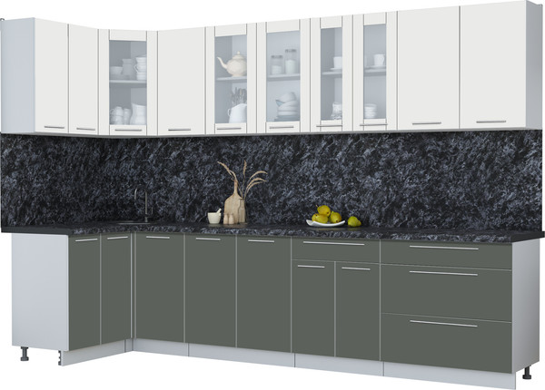 Изображение товара Кухонный гарнитур Интерлиния Мила Пластик 1.2x3.2 (зефирный/шторм/кастилло темный)