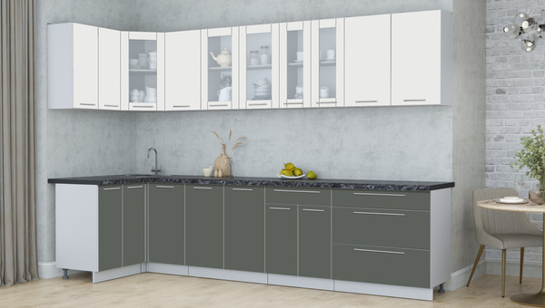 Изображение товара Кухонный гарнитур Интерлиния Мила Пластик 1.2x3.2 (зефирный/шторм/кастилло темный)