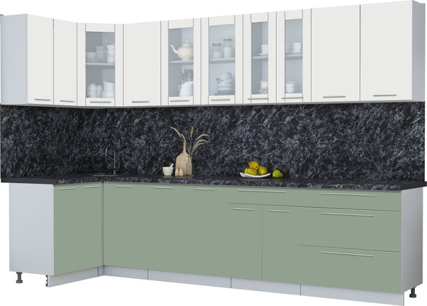 Изображение товара Кухонный гарнитур Интерлиния Мила Пластик 1.2x3.2 (зефирный/полынь/кастилло темный)