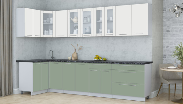 Изображение товара Кухонный гарнитур Интерлиния Мила Пластик 1.2x3.2 (зефирный/полынь/кастилло темный)