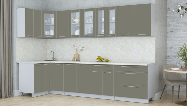 Изображение товара Кухонный гарнитур Интерлиния Мила Пластик 1.2x3.2 (кварцевый/кварцевый/опал светлый)