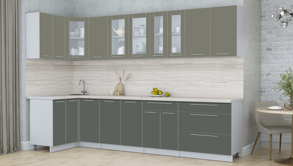 Изображение товара Кухонный гарнитур Интерлиния Мила Пластик 1.2x3.2 (кварцевый/шторм/травертин серый)