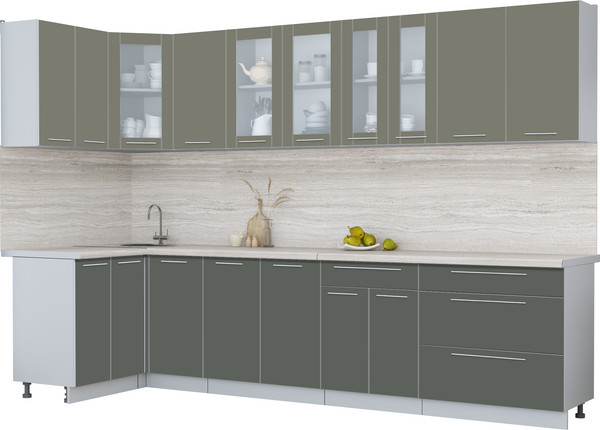 Изображение товара Кухонный гарнитур Интерлиния Мила Пластик 1.2x3.2 (кварцевый/шторм/травертин серый)
