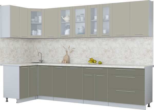 Изображение товара Кухонный гарнитур Интерлиния Мила Пластик 1.2x3.2 (латте/кварцевый/опал светлый)