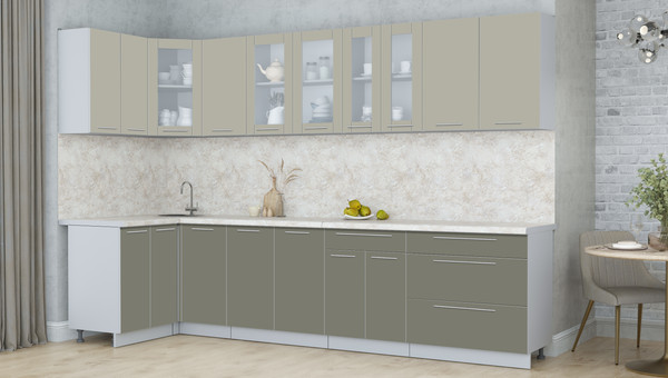 Изображение товара Кухонный гарнитур Интерлиния Мила Пластик 1.2x3.2 (латте/кварцевый/опал светлый)