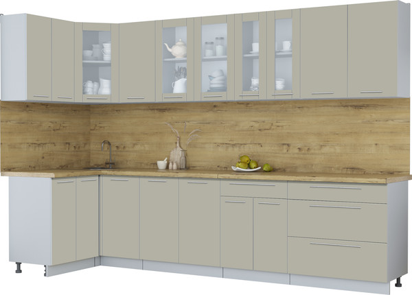 Изображение товара Кухонный гарнитур Интерлиния Мила Пластик 1.2x3.2 (латте/латте/дуб бунратти)